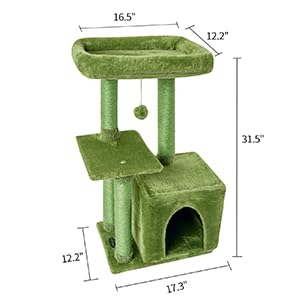 Cute Cat Tree Kitten Cat Tower Condo Cat Furniture Sisal Scratching Posts (Green)