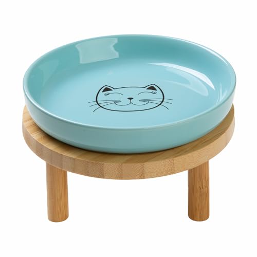 Shallow Wide Elevated Cat Bowls Whisker Fatigue (Blue)