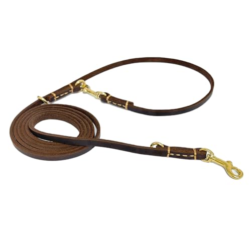 Multi Function 8ft Genuine Leather Hands Free Dog Training Leash for Puppy Small and Medium Dogs (Brown / 8ft*3/8inch)