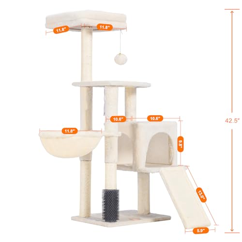 Cat Tree with Cat Self Groomer Brush (42.5 inch / Beige)