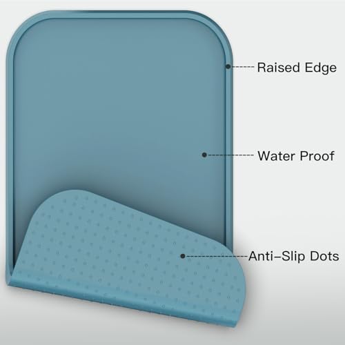 Pet Feeding Mat [Warped Resistant Raised Edge] (18.5"L x 11.5"W / Blue)