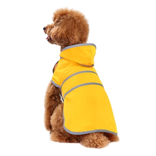 Dog Raincoat for Small Dogs Puppies Waterproof Jacket Hooded Rain Coats with Reflective Strips Leash Hole & Poncho Adjustable Fit (B.Yellow / X-Small)