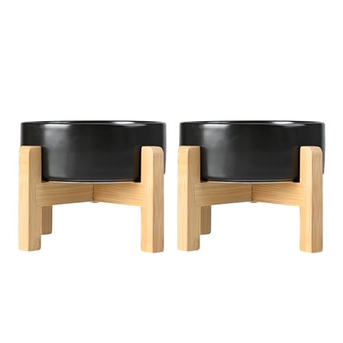 Ceramic Elevated Dog Bowls 2 Pack (Large - 7.6 CUPS*2 / Black)
