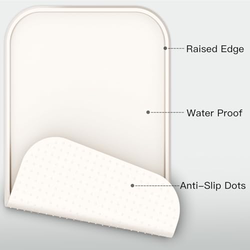 Pet Feeding Mat [Warped Resistant Raised Edge] (18.5"L x 11.5"W / Sand White)