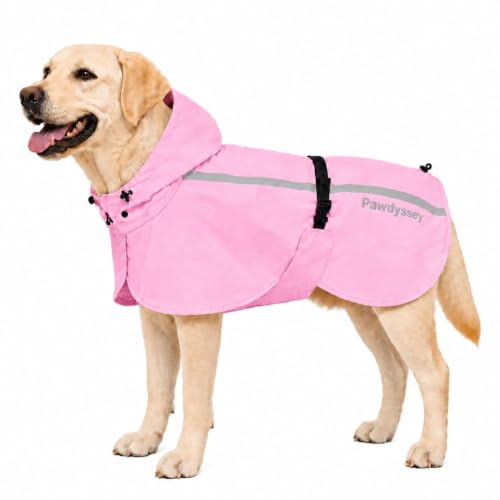 Stretch Fabric Dog Raincoat with Hood (Cherry Blossom Pink / Large)