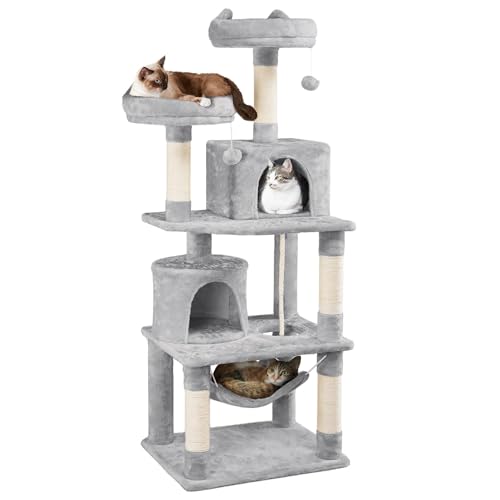 62.5inches Cat Tree Cat Tower Cat Condo with Platform & Hammock (62.5in / Light Gray)