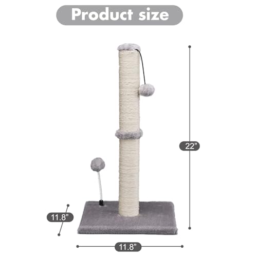 Cat Scratching Post Premium Basics Kitten Scratcher Sisal Scratch Posts with Hanging Ball 22" for Kittens or Smaller Cats (22 inches for kitten / Gray)