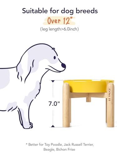 Ceramic Slow Feeder Puzzle Bowl Elevated 1.5 Cup with Wooden Stand for Small & Medium Dog (Star Yellow+Stand / M-1.5 Cups)