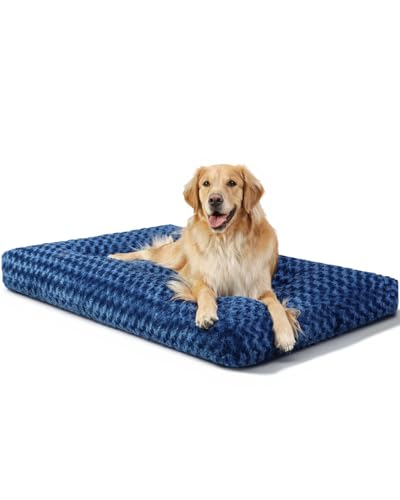 Washable Dog Beds Large Sized Dog Crate Bed Plush Mat 47"x29" Blue (Blue / 47.0"L x 29.0"W x 4.0"Th)