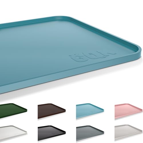 Silicone Dog Cat Food Mat Extra Thick Raised Edge (Slate Blue / 24"L x 16"W)