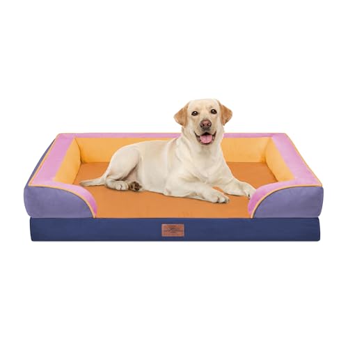 Orthopedic Dog Bed for Extra Large Dogs with Bolster (42.0"L x 30.0"W x 8.5"Th / Orange Breeze)