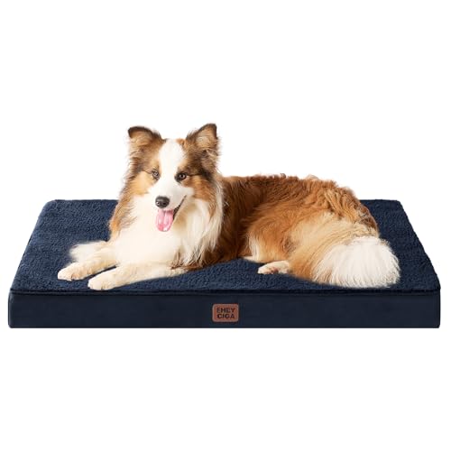 Orthopedic Dog Bed Large with Removable Washable Cover (41*27*3.5 inches / Navy)