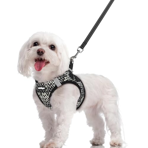 Dog Harness Medium Sized and Leash Set (Black Zigzag / M (chest: 16 - 18.5"))