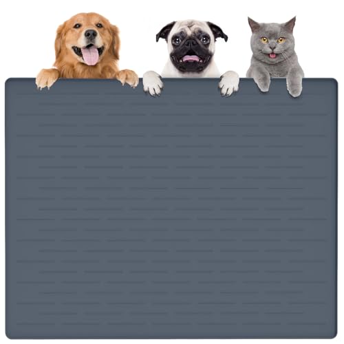 Largest Dog Food Mat (Grayish Blue / 39.5"L x 29.5"W)
