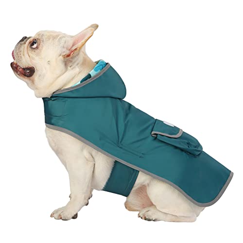 2-in-1 Reversible Dog Raincoat Hooded Poncho Rain Jacket Teal Dino M (Medium / Dinosaurs)