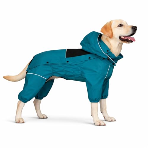 Waterproof Dog Raincoat with Removable Hood (Ocean Teal / XXL (Back 20.5"))