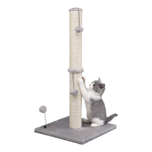 34“ Tall Cat Scratching Post Premium Basics Kitten Scratcher Sisal Scratch Posts Trees with Hanging Ball for Indoor Cats (34 inches for Adult Cats / Gray)