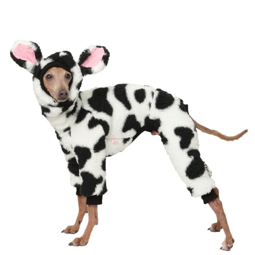 D Doggy Star Italian Greyhound Clothes Warm Fleece Cow Print Winter Onesie (M / Onsi Cow Print)