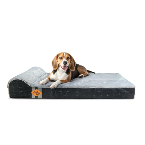 Orthopedic Dog Beds for Large Dogs (40.0"L x 25.0"W x 5.5"Th / Black Grid Grey)