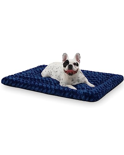 Washable Dog Bed Mat Medium Size Fluffy Pet Crate Pad 36x23 (Blue / 36.00" x 23.00" x 1.50")