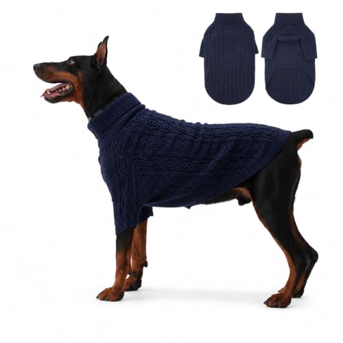 Dog Sweater for Large Dogs Turtleneck Knitwear Fall Sweatshirt XXL (2XL / Navy Blue)