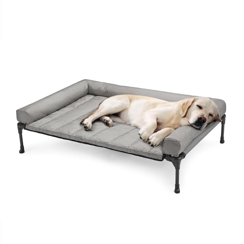 Outdoor Elevated Dog Bed with Waterproof Bolster Cushion (Light Grey / 42.0"L x 30.0"W x 7.0"Th)