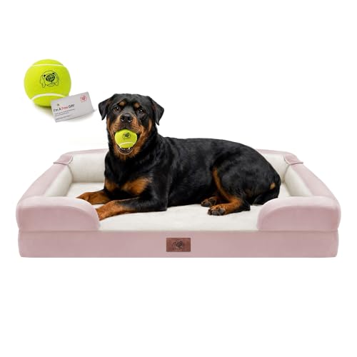 Waterproof Orthopedic Dog Bed for Extra Large Sized Dogs (45 x 35 x 9 in / Pink)