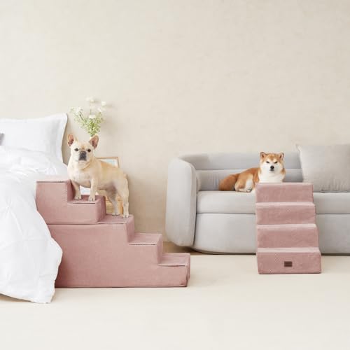 Dog Stairs for Bed 20" H (Pink / Extra Wide 16.5" x 28" x 20")