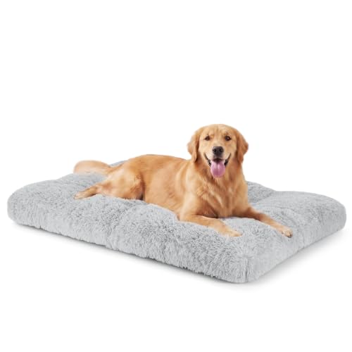 Large Dog Bed Crate Pad (44.0"L x 32.0"W x 4.0"Th / Light Grey)