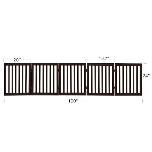24”H Free Standing Pet Gate for Dog Cat (Espresso / 100"W×24"H)