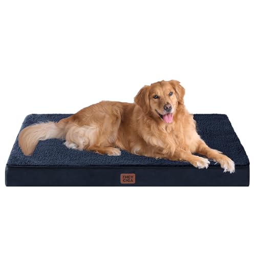 Orthopedic Dog Bed Large with Removable Washable Cover (47*29*3.5 inches / Navy)