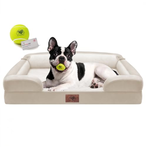 Waterproof Orthopedic Dog Bed for Medium Large Sized Dogs (30 x 20 x 3 in / Beige)