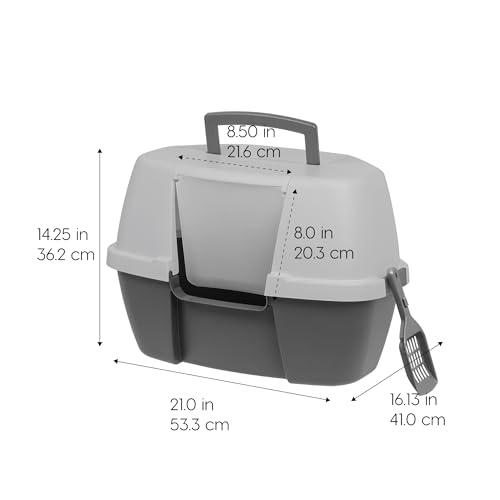 Large Corner Cat Litter Box (Corner Enclosed / Dark Gray w/ Scoop)