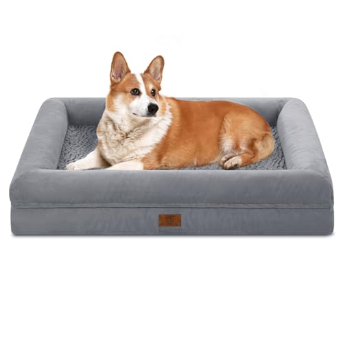 Washable Dog Bed Orthopedic Waterproof for Medium Sized Dogs (Grey / 33.0"L x 25.0"W x 6.5"Th)