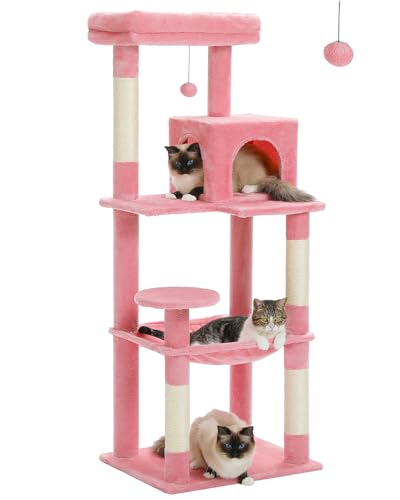 56.3" Cat Tree with Metal Hammock (Pink / 56.3in)