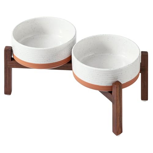Elevated Dog Bowls (Double Bowls with Stand- Vanilla White / 5CUPS)