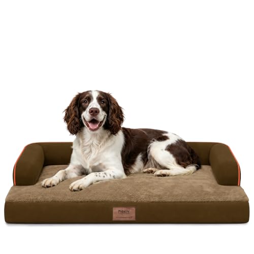 Orthopedic Waterproof Dog Bed with Bolster for Extra Large Size Dogs (48.0"L x 33.0"W x 7.5"Th / Brown)
