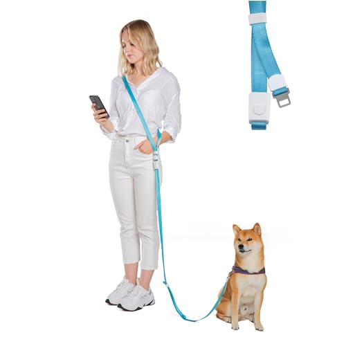 4-in-1 Hands Free Dog Leash, Versatile Crossbody Dog Leash with Easy Release Buckle, Adjustable Waist Fit for Walking, Jogging and Running Your Pet (Sky Blue) (Sky Blue)