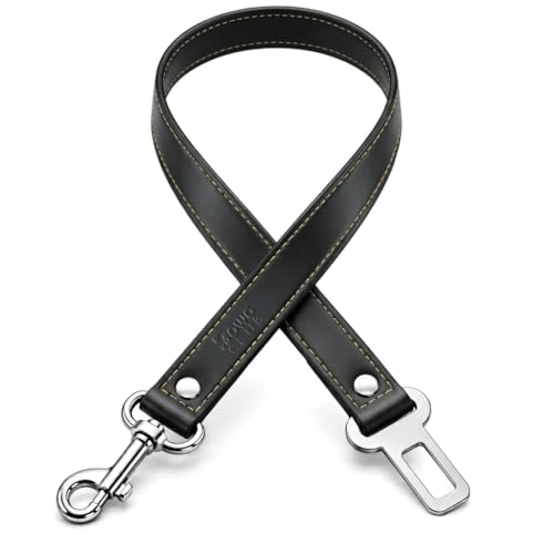 Genuine Leather Dog seat Belt for car (Black / 30")