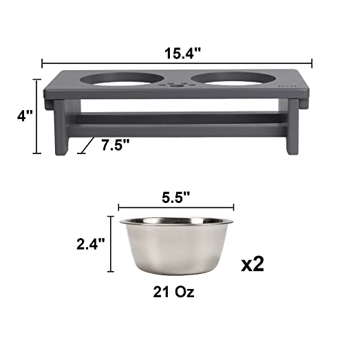 Elevated Dog Bowl Stand with 2 Stainless Steel Bowls (small-4“tall,21 Oz bowl / Grey)