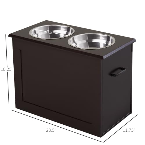 Raised Pet Feeding Storage Station for Large Dogs (Coffee)
