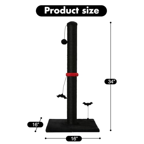 Cat Scratching Post Premium Sisal Scratch Posts with Hanging Ball Vertical Scratcher for Indoor Cats and Kittens (34 inches for Adult Cats / Black)