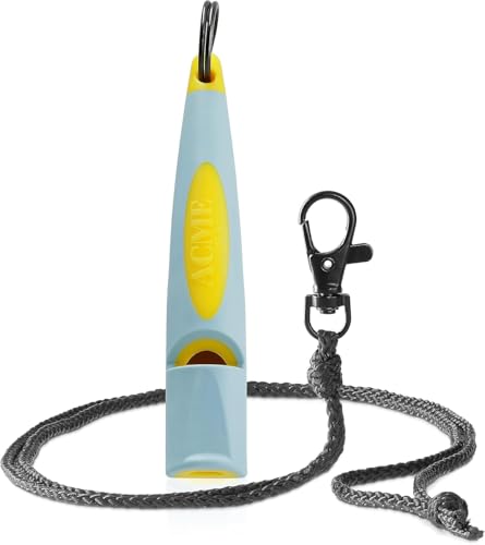 Alpha 210.5 Professional Dog Training Whistle with Lanyard. Enhanced Ergonomic Grip. BPA (Baby Blue on Yellow/Black)