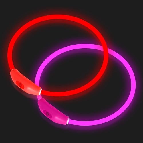 2 Pack LED Dog Collar (Red&Pink)