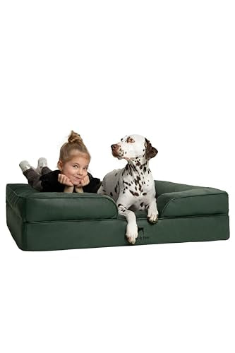 XL Dog Bed 45x35x11 Inch (Vegan Leather - Green / X-Large)