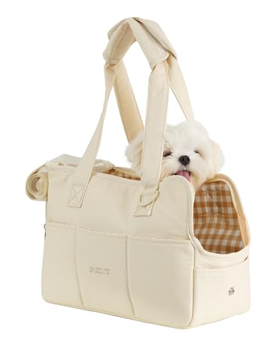 Dog Carrier for Small Dogs Rabbit cat with Large Pockets (Beige / 17.0"L x 7.5"W x 12.0"H)