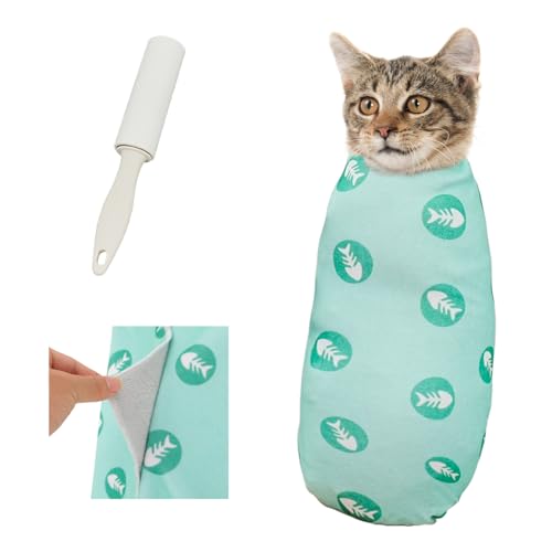 Cat Grooming Wrap for Nail Trimming (M-21.6in ( Weight:＜ 6lbs ) / GreenBone)