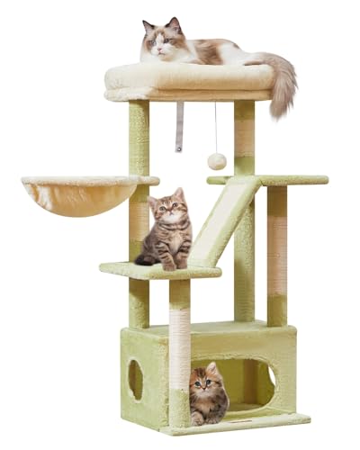 Cat Tree 38.5In Cat Tower for Indoor Cats (Green and Beige / 38.5 Inches)
