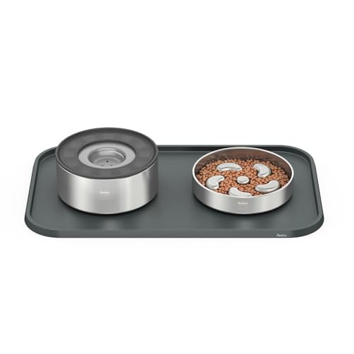 Pet Feeding Mat [Warped Resistant Raised Edge] (23.5"L x 13.5"W / Gray)