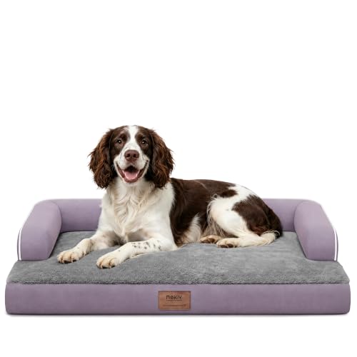 Orthopedic Waterproof Dog Bed with Bolster for Extra Large Size Dogs (48.0"L x 33.0"W x 7.5"Th / Purple)